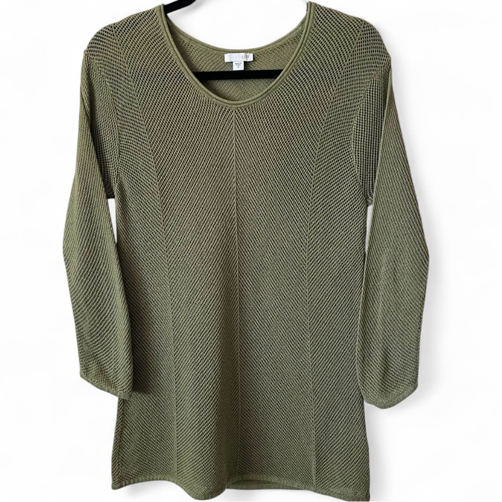 J. Jill Open Knit Sweater Pullover Tunic Top Med Cotton Green Cover Up Festival